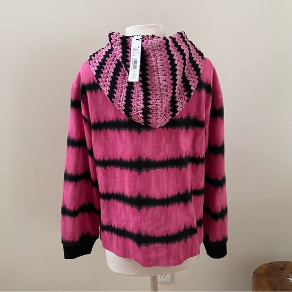 Alice + Olivia by Stacey Bendet Pink Black Tye Dye Cropped Crochet Hoodie NWT L - Picture 4 of 7
